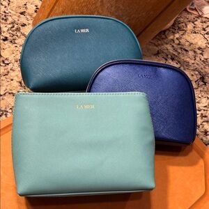 La Mer 3️⃣ Teal, Aqua & Navy Cosmetic Pouch Trio